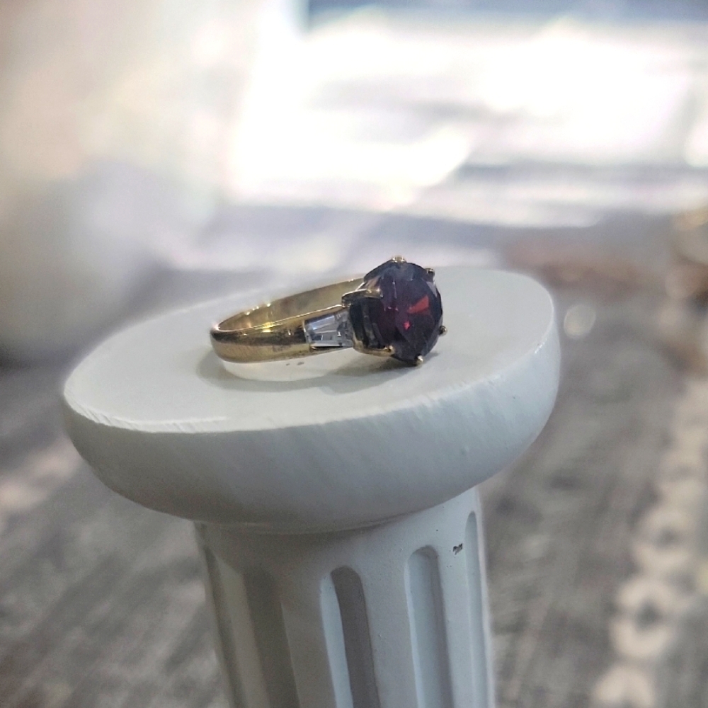 Silver 925 Gold Plated Red Gemstone Ring